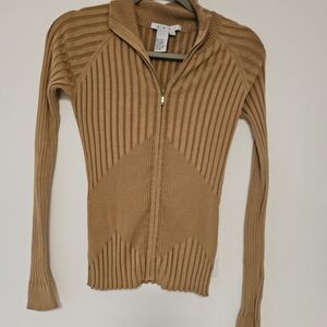 CAbi Tan Ribbed Women's Cardigan